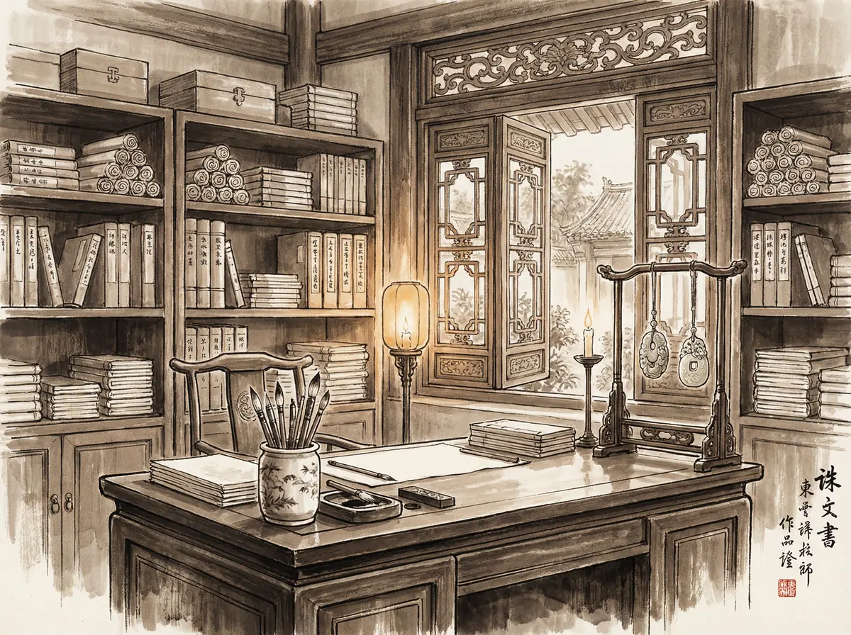 赌博平台APP下载页面水墨风格书房场景