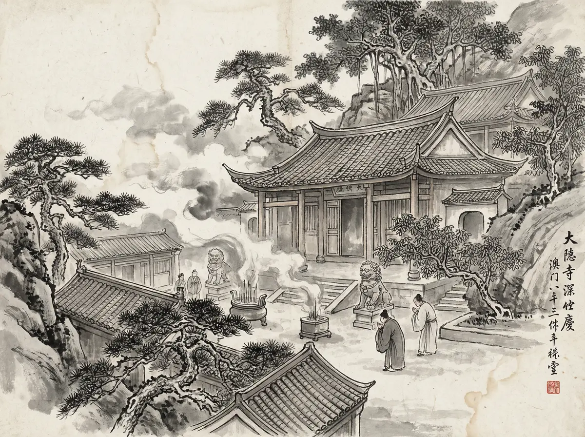 赌博平台推荐澳门妈阁庙水墨画风格